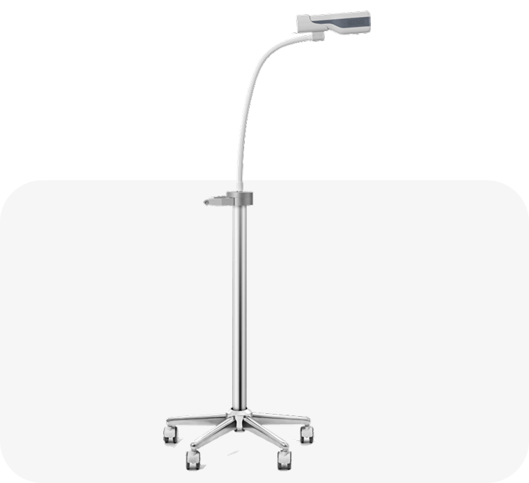 The Hellovein Lite 2.0 is displayed on a trolley, highlighting its clinical setup.