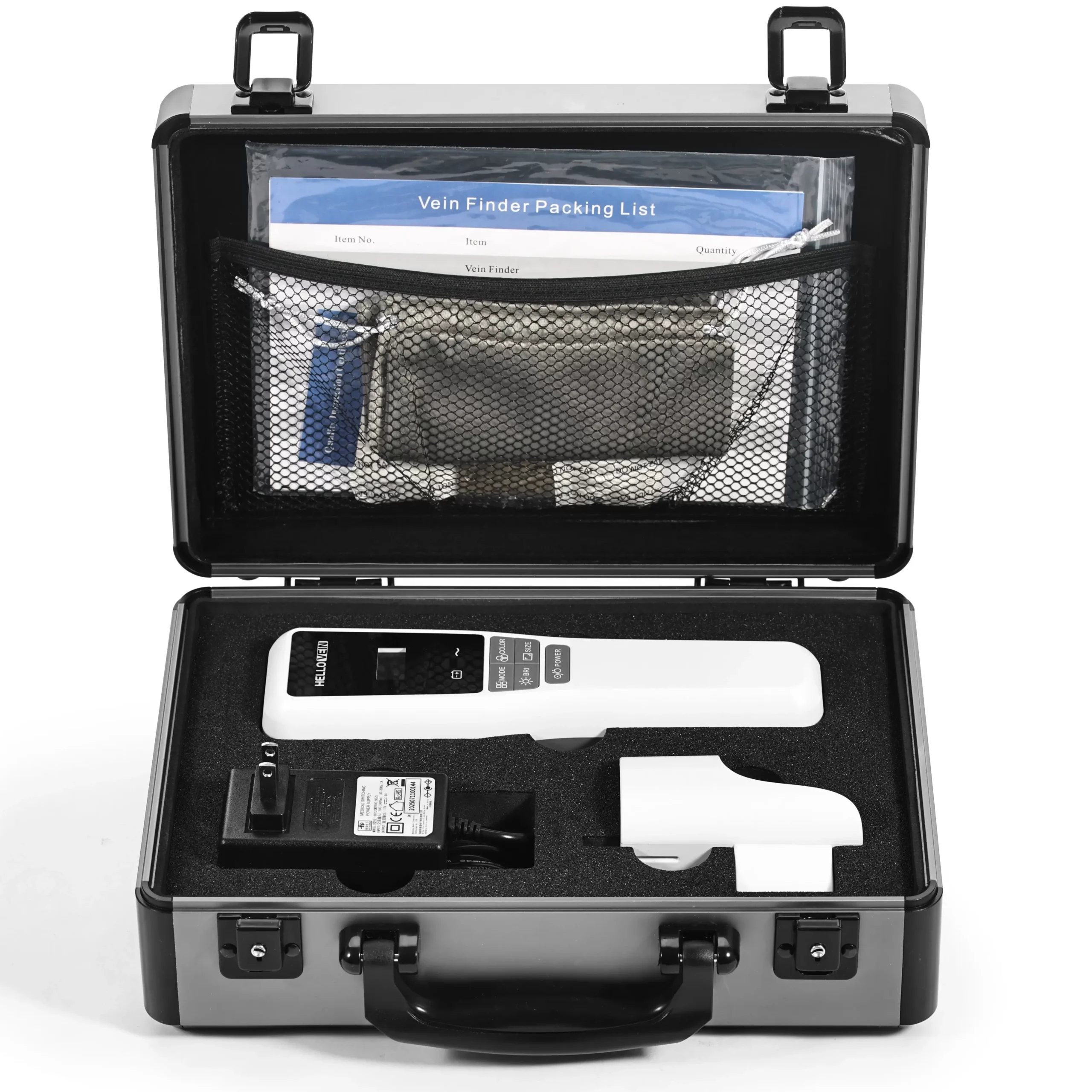 Todos los componentes de Hellovein Lite 2.0 colocados ordenadamente dentro de la caja para mostrar los accesorios incluidos.