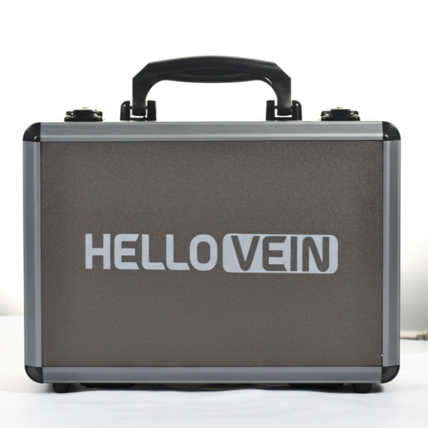 Hellovein carrying case highlighting its design suitable for clinical use and transport.