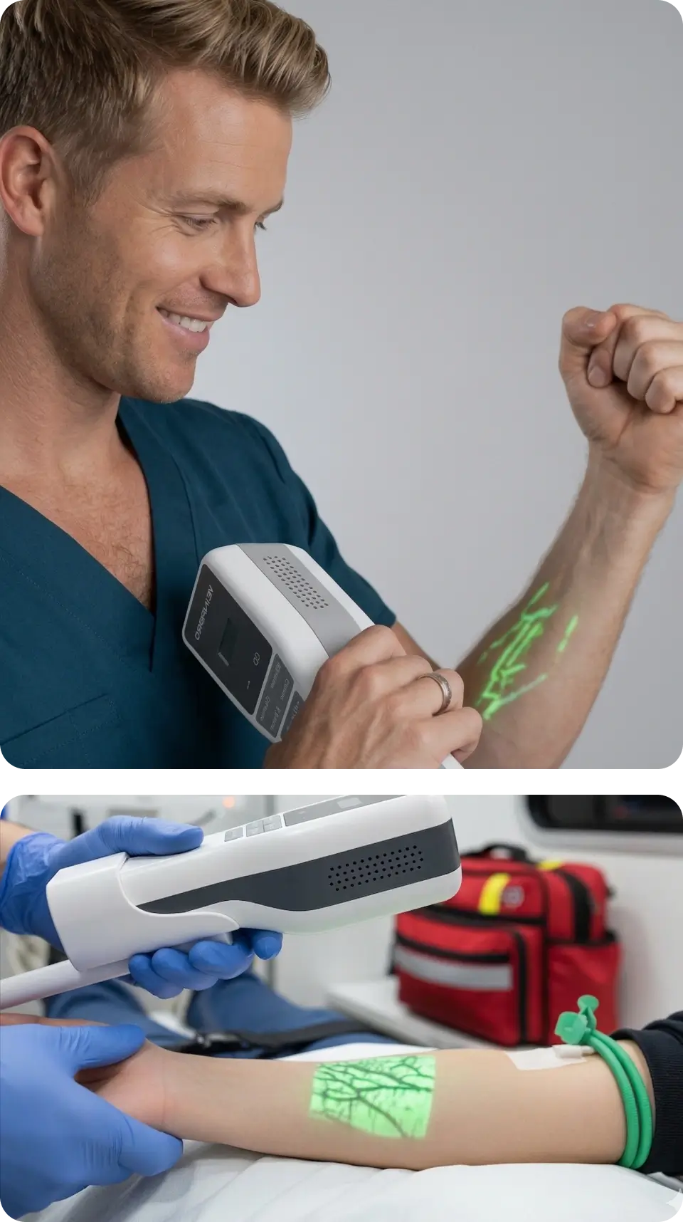 Healthcare professionals are using the Hellovein Lite 2.0 Vein Finder to observe both their own veins and the patient’s veins.